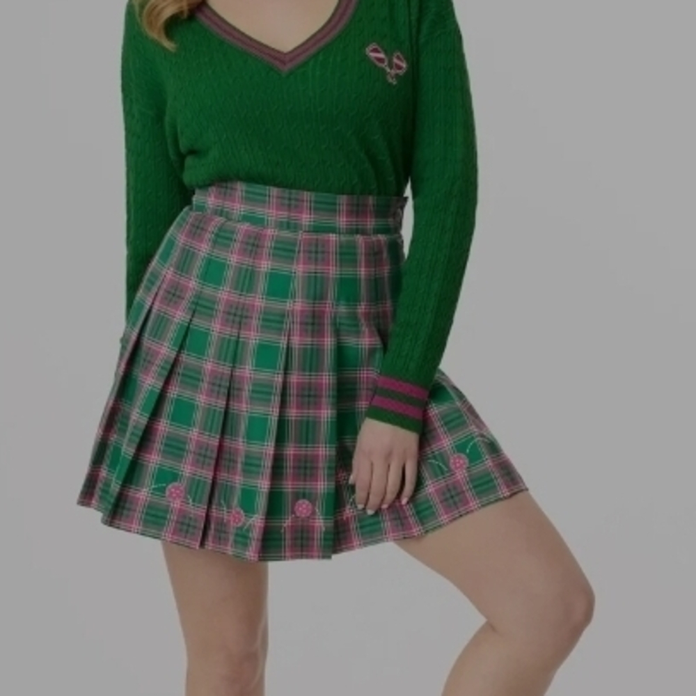 Unique Vintage Green and Pink Plaid Skater Skirt